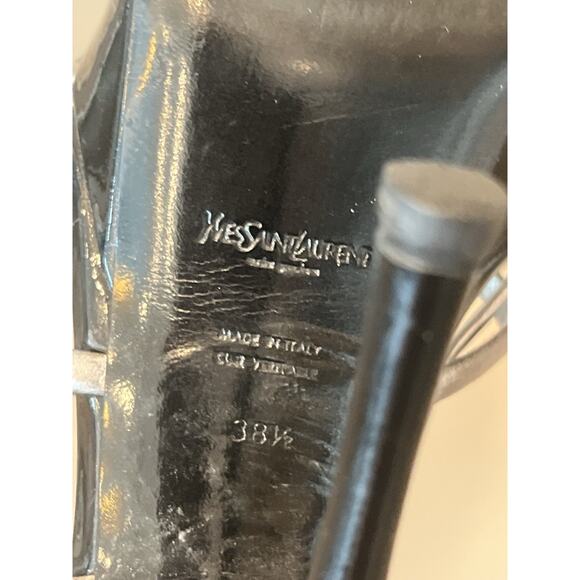 Yves Saint Laurent Rive Gauche Patent Leather Heels Sandals Navy Blue 38.5 YSL - Picture 3 of 16